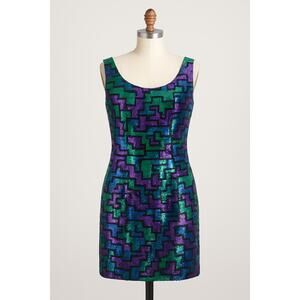 Vintage 80s Jay Reynolds Sequin Cocktail Dress Green Purple Blue & Black Sz 4